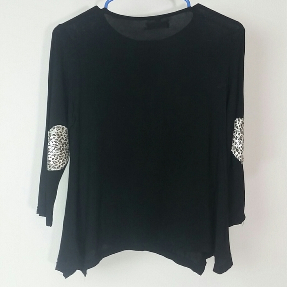 Patchwork T-shirt top long sleeve black leopard print sequin - Picture 3 of 6
